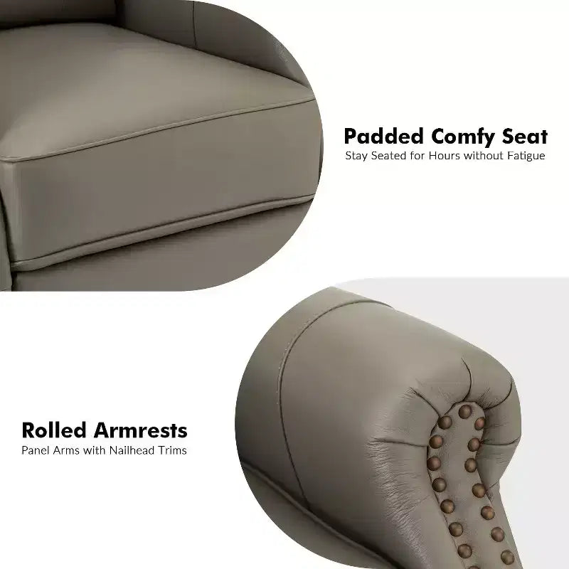 Irene Sofá reclinable manual de cuero genuino de 30.5" de ancho con brazos enrollados, juego de 2 | ART OF LIVING DESIGNS