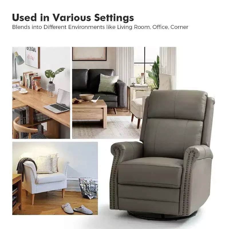 Irene Sofá reclinable manual de cuero genuino de 30.5" de ancho con brazos enrollados, juego de 2 | ART OF LIVING DESIGNS