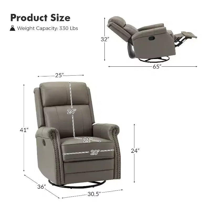 Irene Sofá reclinable manual de cuero genuino de 30.5" de ancho con brazos enrollados, juego de 2 | ART OF LIVING DESIGNS