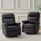 Irene Sofá reclinable manual de cuero genuino de 30.5" de ancho con brazos enrollados, juego de 2 | ART OF LIVING DESIGNS