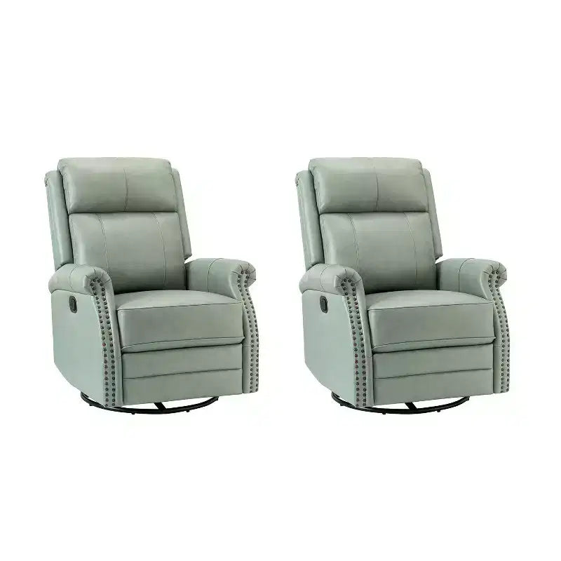 Irene Sofá reclinable manual de cuero genuino de 30.5" de ancho con brazos enrollados, juego de 2 | ART OF LIVING DESIGNS