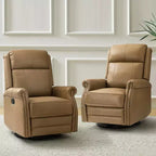 Irene Sofá reclinable manual de cuero genuino de 30.5" de ancho con brazos enrollados, juego de 2 | ART OF LIVING DESIGNS