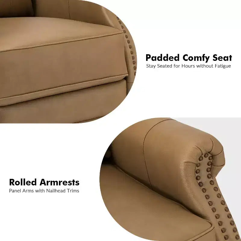 Irene Sofá reclinable manual de cuero genuino de 30.5" de ancho con brazos enrollados, juego de 2 | ART OF LIVING DESIGNS