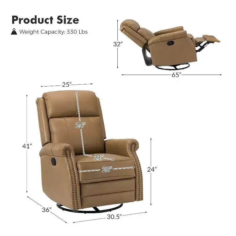 Irene Sofá reclinable manual de cuero genuino de 30.5" de ancho con brazos enrollados, juego de 2 | ART OF LIVING DESIGNS