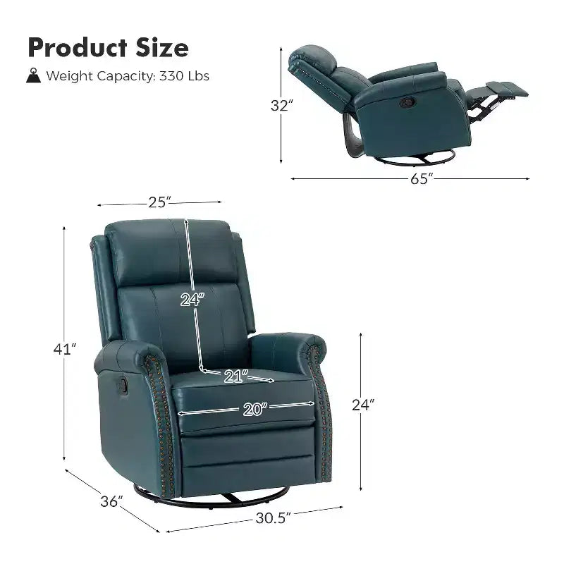 Irene Sofá reclinable manual de cuero genuino de 30.5" de ancho con brazos enrollados, juego de 2 | ART OF LIVING DESIGNS