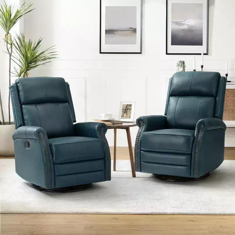 Irene Sofá reclinable manual de cuero genuino de 30.5" de ancho con brazos enrollados, juego de 2 | ART OF LIVING DESIGNS