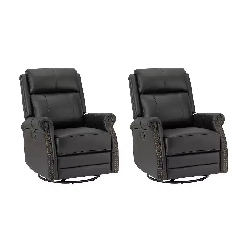 Irene Sofá reclinable manual de cuero genuino de 30.5" de ancho con brazos enrollados, juego de 2 | ART OF LIVING DESIGNS