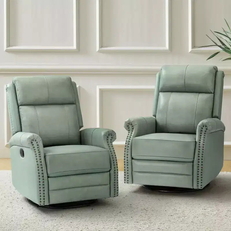 Irene Sofá reclinable manual de cuero genuino de 30.5" de ancho con brazos enrollados, juego de 2 | ART OF LIVING DESIGNS