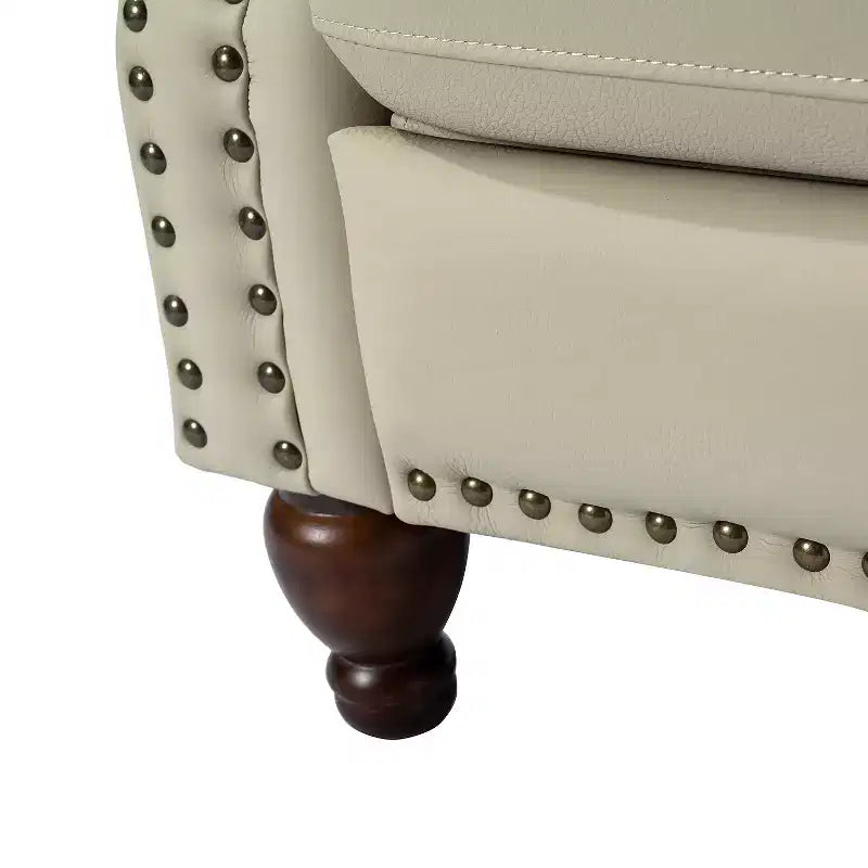 Juego de 2 sillones reclinables de cuero genuino tapizados en madera, modelo Justine Transitional, con ribete de cabeza de clavo para sala de estar y dormitorio | ART OF LIVING DESIGNS