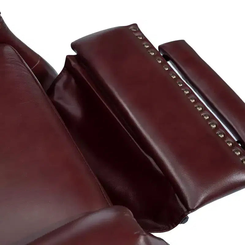 Juego de 2 sillones reclinables de cuero genuino tapizados en madera, modelo Justine Transitional, con ribete de cabeza de clavo para sala de estar y dormitorio | ART OF LIVING DESIGNS