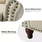 Juego de 2 sillones reclinables de cuero genuino tapizados en madera, modelo Justine Transitional, con ribete de cabeza de clavo para sala de estar y dormitorio | ART OF LIVING DESIGNS