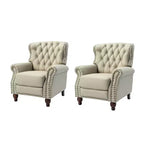 Juego de 2 sillones reclinables de cuero genuino tapizados en madera, modelo Justine Transitional, con ribete de cabeza de clavo para sala de estar y dormitorio | ART OF LIVING DESIGNS