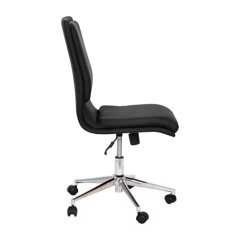 Silla de oficina moderna de piel sintética tapizada Emma y Oliver de respaldo medio con base de 5 radios y ajuste neumático de altura del asiento