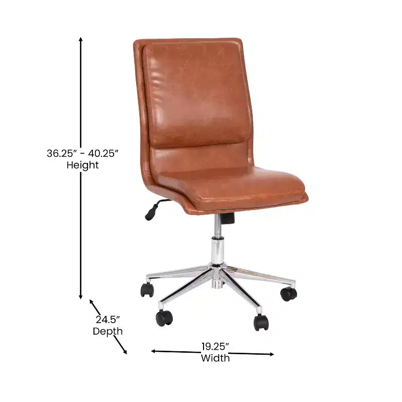 Silla de oficina moderna de piel sintética tapizada Emma y Oliver de respaldo medio con base de 5 radios y ajuste neumático de altura del asiento