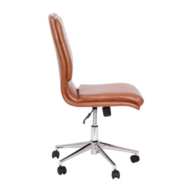 Silla de oficina moderna de piel sintética tapizada Emma y Oliver de respaldo medio con base de 5 radios y ajuste neumático de altura del asiento