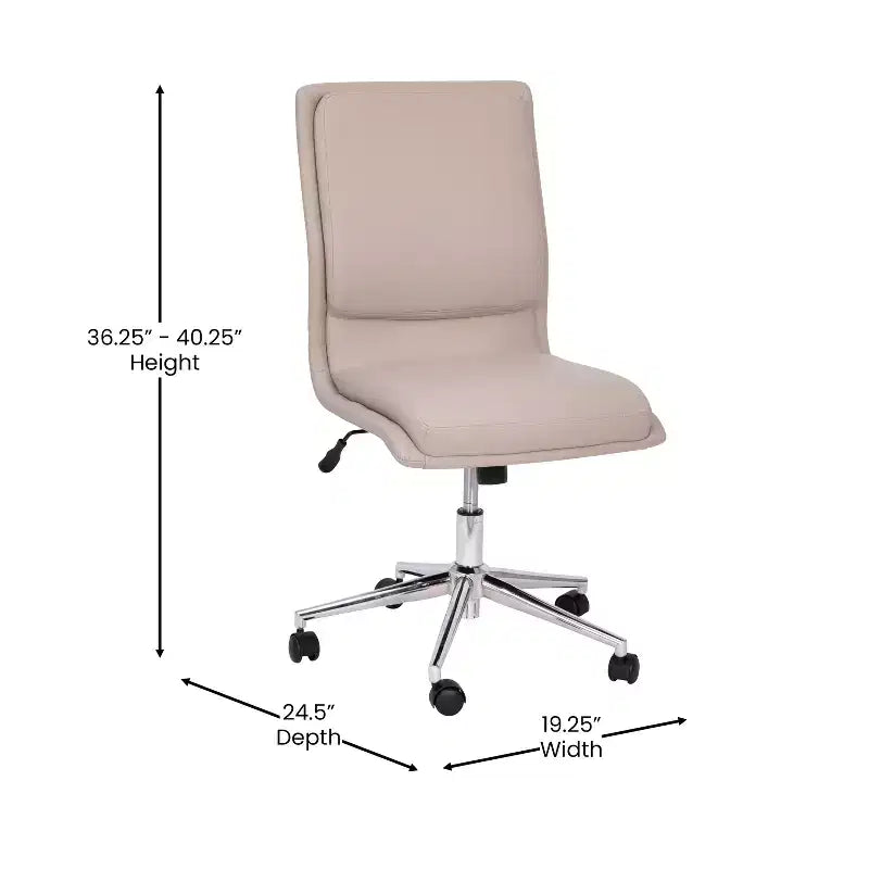 Silla de oficina moderna de piel sintética tapizada Emma y Oliver de respaldo medio con base de 5 radios y ajuste neumático de altura del asiento