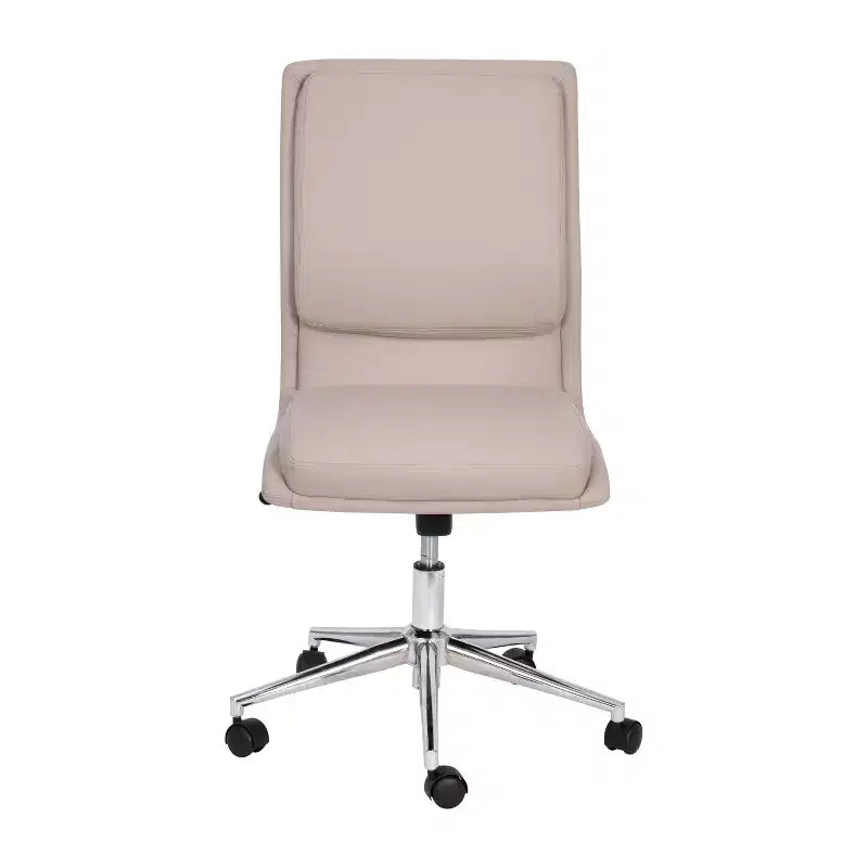 Silla de oficina moderna de piel sintética tapizada Emma y Oliver de respaldo medio con base de 5 radios y ajuste neumático de altura del asiento