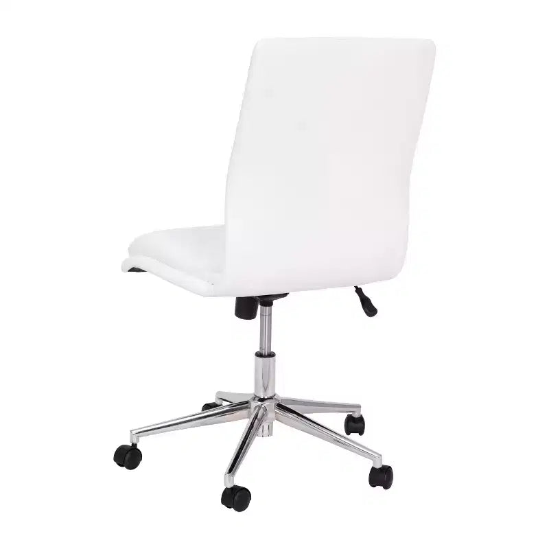 Silla de oficina moderna de piel sintética tapizada Emma y Oliver de respaldo medio con base de 5 radios y ajuste neumático de altura del asiento