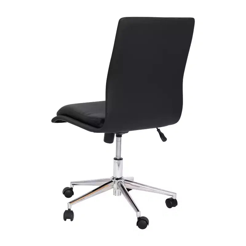 Silla de oficina moderna de piel sintética tapizada Emma y Oliver de respaldo medio con base de 5 radios y ajuste neumático de altura del asiento