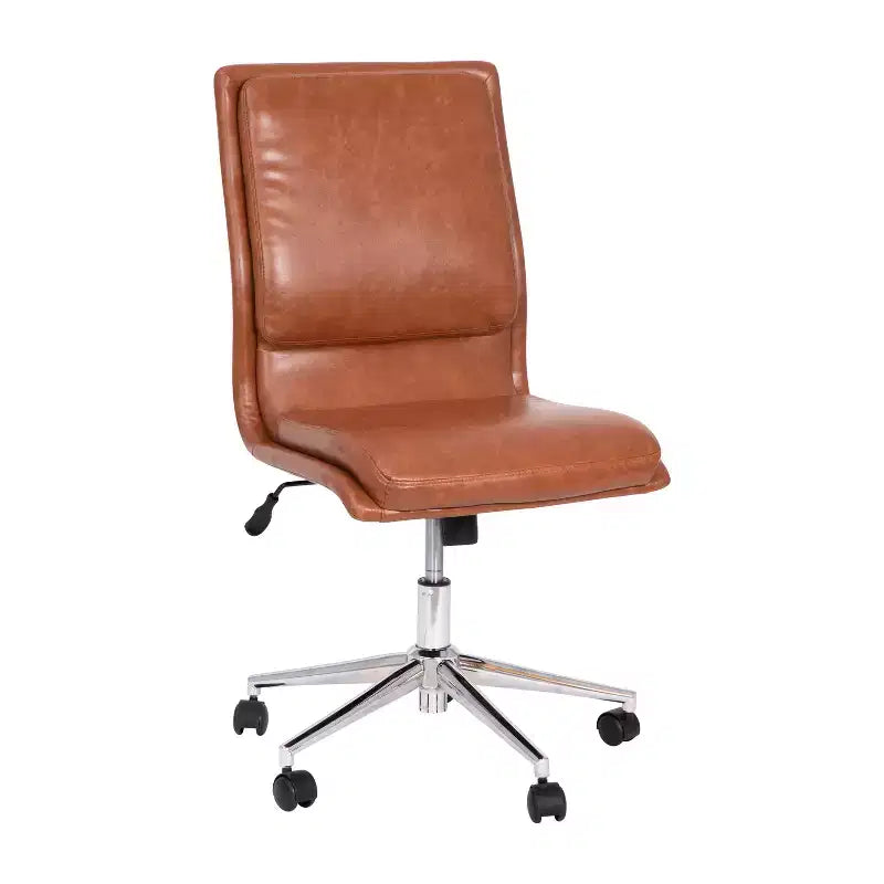 Silla de oficina moderna de piel sintética tapizada Emma y Oliver de respaldo medio con base de 5 radios y ajuste neumático de altura del asiento