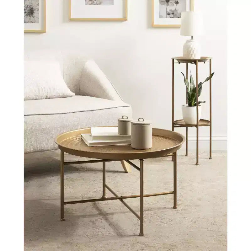 Mesa de centro redonda de metal Kate y Laurel Mahdavi, 25.5x25.5x15.5, oro
