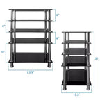 Mount-It! Estante multimedia de componentes AV de vidrio templado, torre de audio y centro multimedia con 5 estantes, capacidad total de 220 libras, estantes negros y patas cromadas