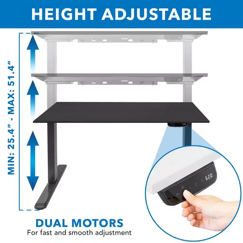 Mount-It! Escritorio eléctrico de altura regulable de dos motores con tablero - Negro