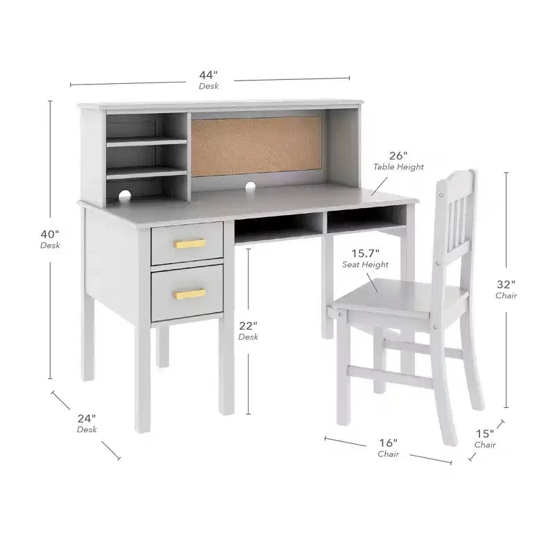Escritorio y silla para niños Guidecraft Taiga con vitrina - Escritorio de computadora de madera para niños con cajones de almacenamiento y estantes | Mesa de estudio para niños para dormitorio