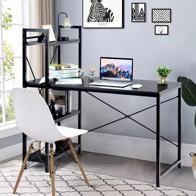 Costway Escritorio Compacto para Computadora de 47.5'' con Estanterías de Almacenamiento de 4 Niveles para Oficina en Casa