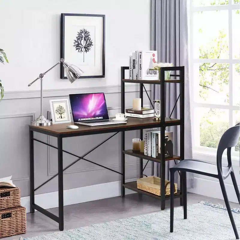 Costway Escritorio Compacto para Computadora de 47.5'' con Estanterías de Almacenamiento de 4 Niveles para Oficina en Casa