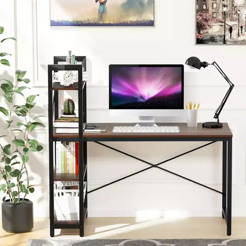 Costway Escritorio Compacto para Computadora de 47.5'' con Estanterías de Almacenamiento de 4 Niveles para Oficina en Casa