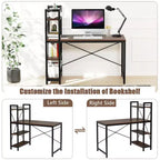 Costway Escritorio Compacto para Computadora de 47.5'' con Estanterías de Almacenamiento de 4 Niveles para Oficina en Casa