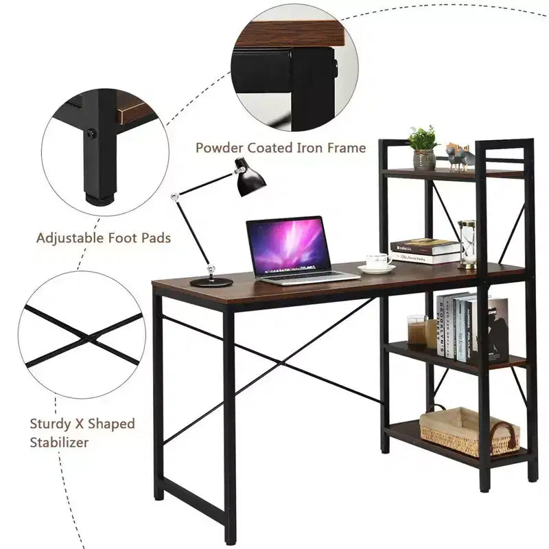 Costway Escritorio Compacto para Computadora de 47.5'' con Estanterías de Almacenamiento de 4 Niveles para Oficina en Casa