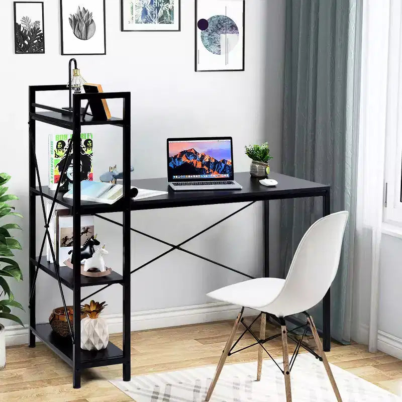 Costway Escritorio Compacto para Computadora de 47.5'' con Estanterías de Almacenamiento de 4 Niveles para Oficina en Casa