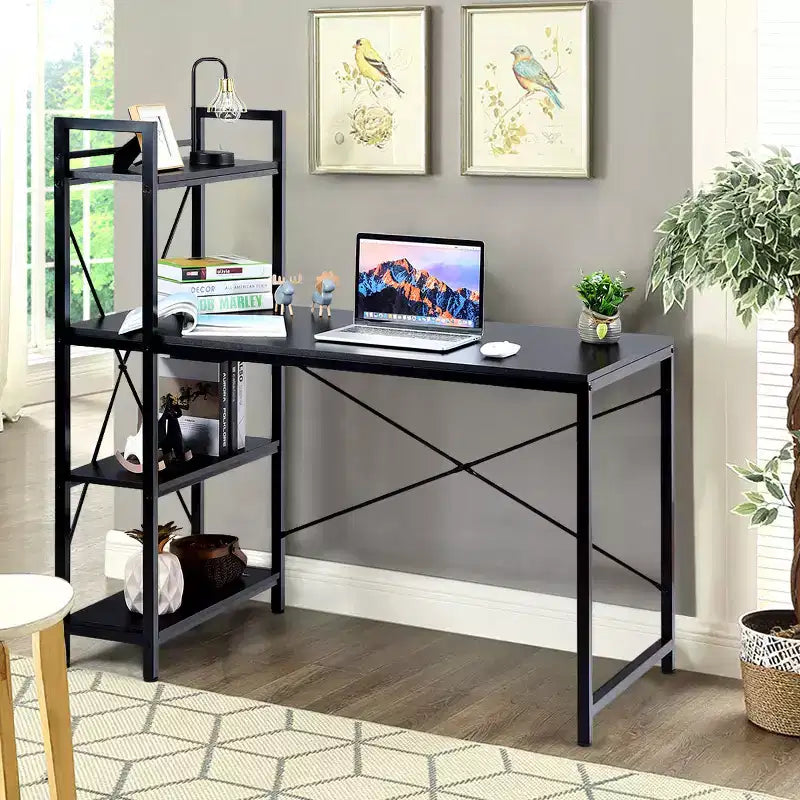 Costway Escritorio Compacto para Computadora de 47.5'' con Estanterías de Almacenamiento de 4 Niveles para Oficina en Casa