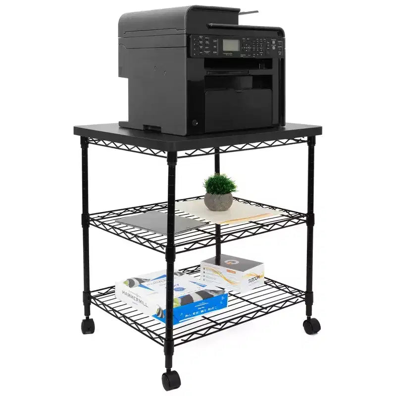 Soporte para impresora Mount-It! con ruedas, carro de impresora grande de 3 niveles con estantes de almacenamiento para impresoras 3D y láser, escáner, prensa de calor, capacidad de 200 libras.