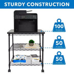Soporte para impresora Mount-It! con ruedas, carro de impresora grande de 3 niveles con estantes de almacenamiento para impresoras 3D y láser, escáner, prensa de calor, capacidad de 200 libras.