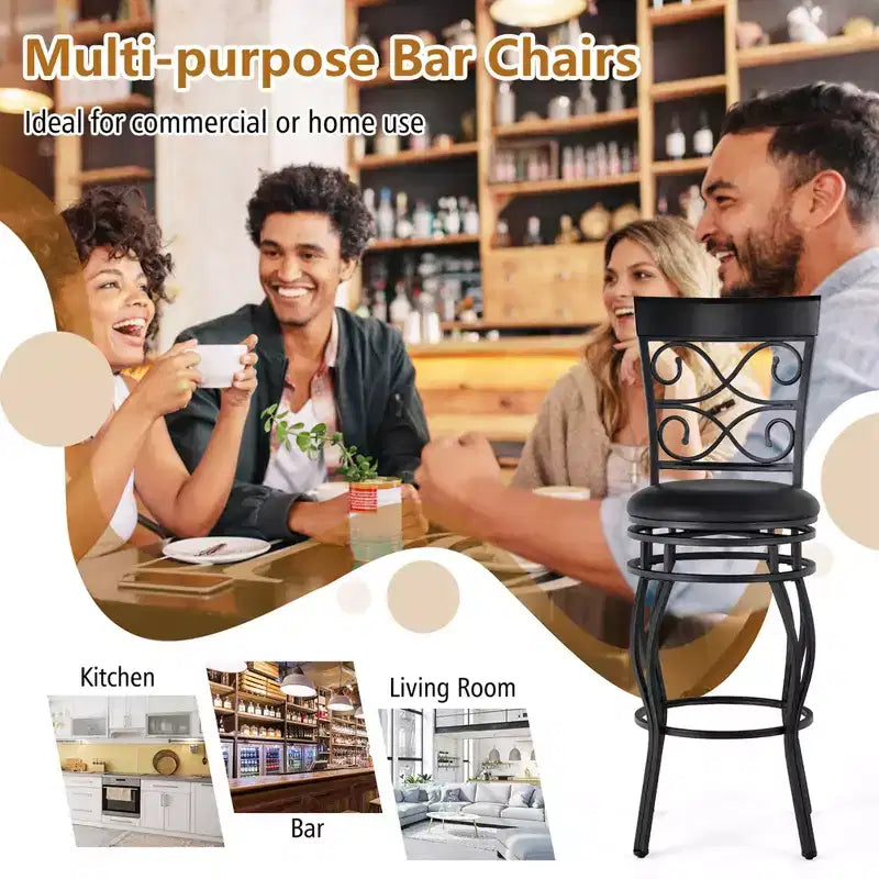 Costway Juego de 2/4 taburetes de bar giratorios vintage de 30'' Sillas de comedor tapizadas para bistró Negro