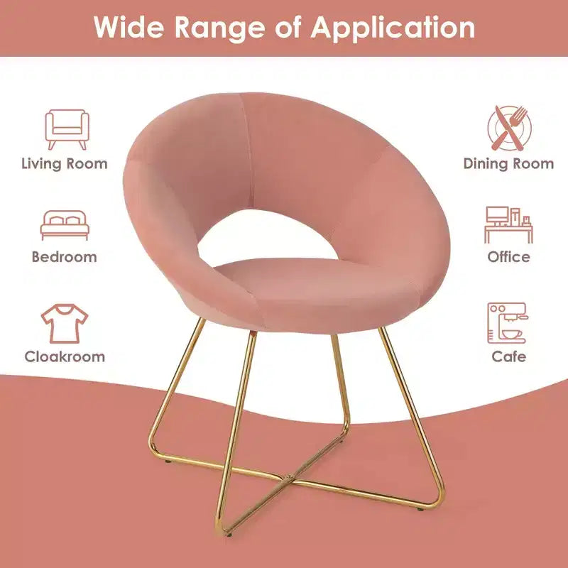 Costway Sillón de Terciopelo Moderno, Silla de Ocio Tapizada para Tocador con Patas Metálicas