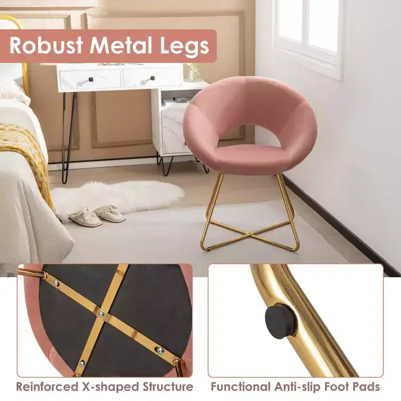 Costway Sillón de Terciopelo Moderno, Silla de Ocio Tapizada para Tocador con Patas Metálicas