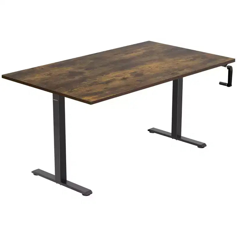 Mount-It! Height Adjustable Hand Crank Sit-Stand Desk with 55 Tabletop | Oak