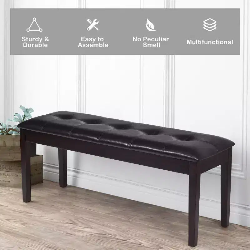 Banco de comedor tapizado de cuero sintético con botones, de madera maciza, de Costway