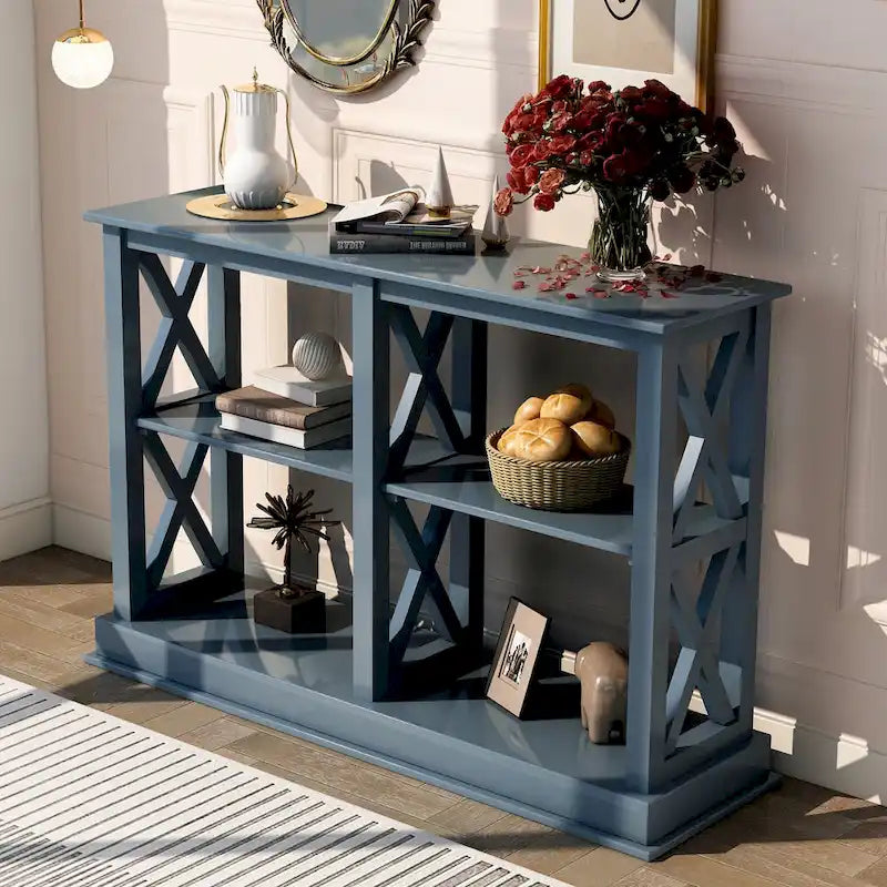 Mesa Consola Estrecha de 3 Niveles con Patas en Forma de X