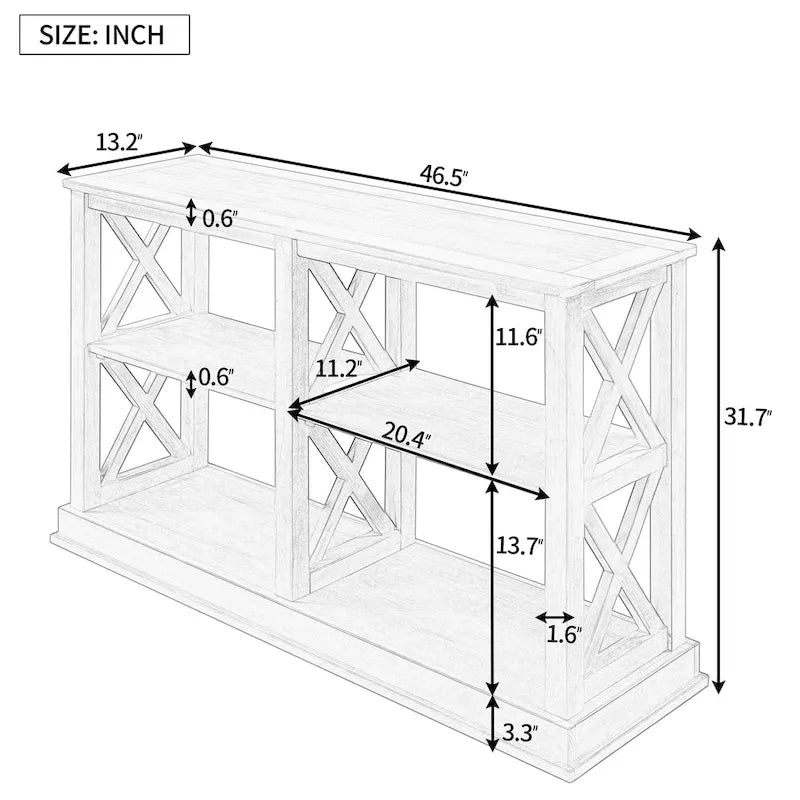 Mesa Consola Estrecha de 3 Niveles con Patas en Forma de X
