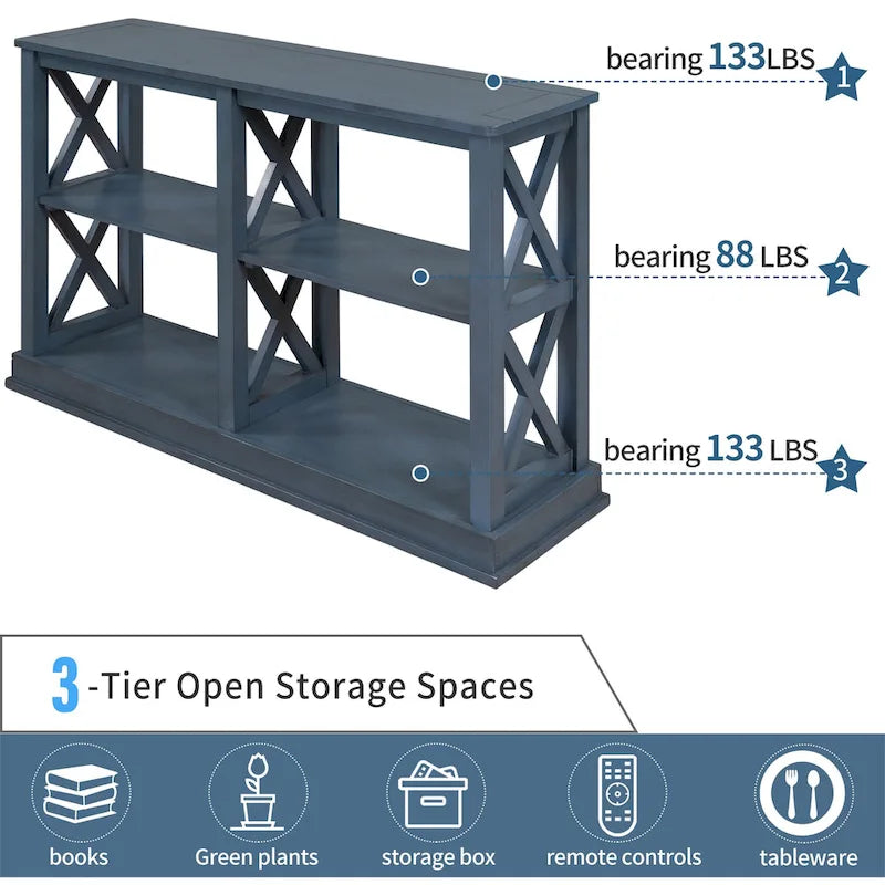Mesa Consola Estrecha de 3 Niveles con Patas en Forma de X