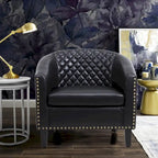 Sillón decorativo Barrel con tachuelas y patas de madera maciza