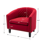 Sillón decorativo Barrel con tachuelas y patas de madera maciza