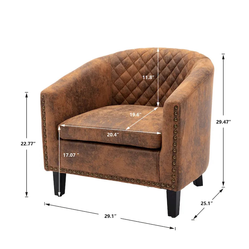 Sillón decorativo Barrel con tachuelas y patas de madera maciza