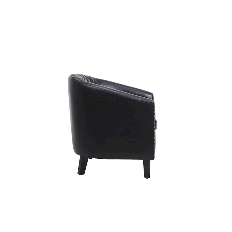 Sillón decorativo Barrel con tachuelas y patas de madera maciza