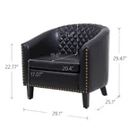 Sillón decorativo Barrel con tachuelas y patas de madera maciza